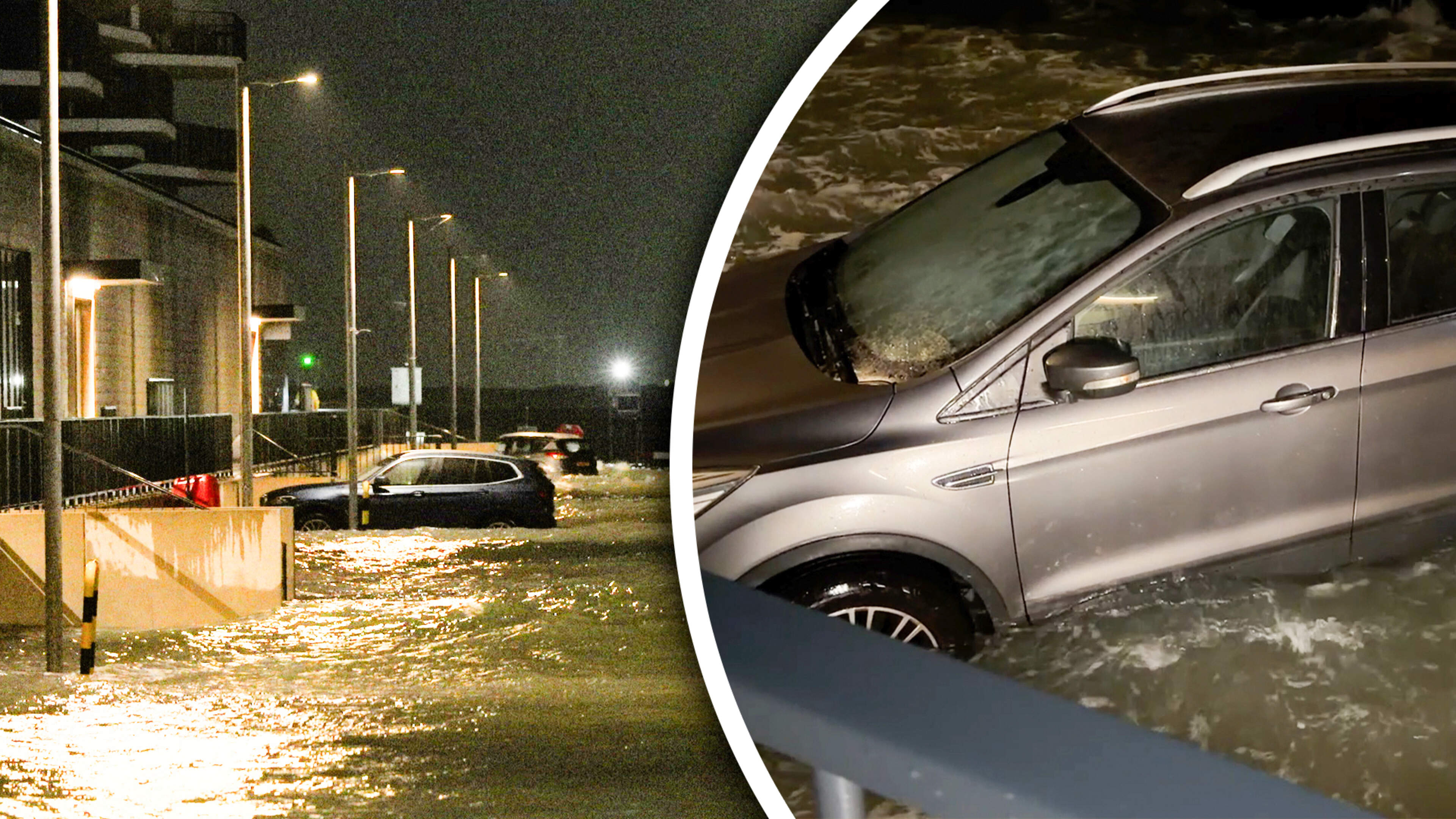 Auto’s onder water door overstroming in Zeeuwse haven