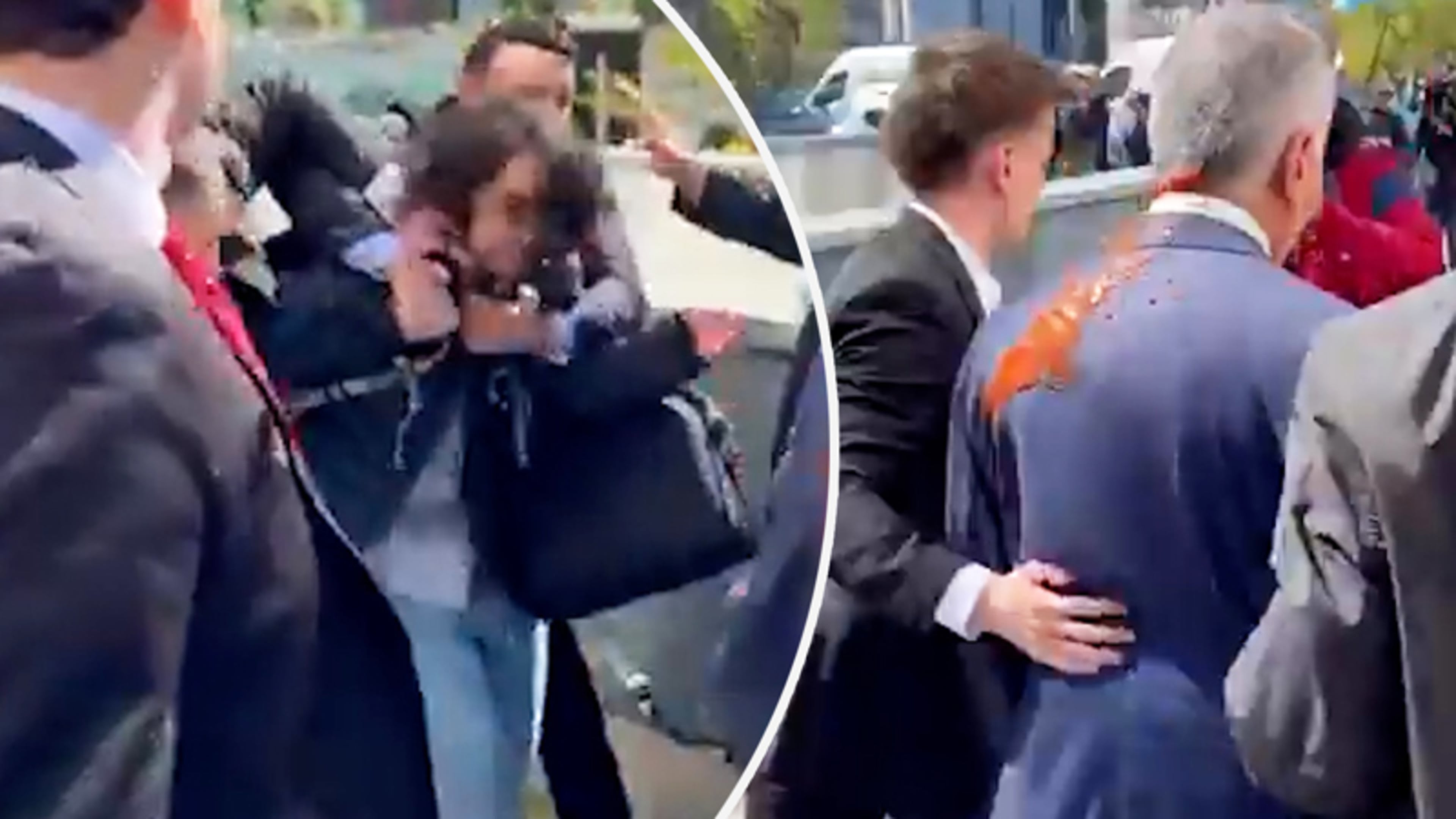 Beelden: ex-kroonprins van Iran bekogeld met vloeistof