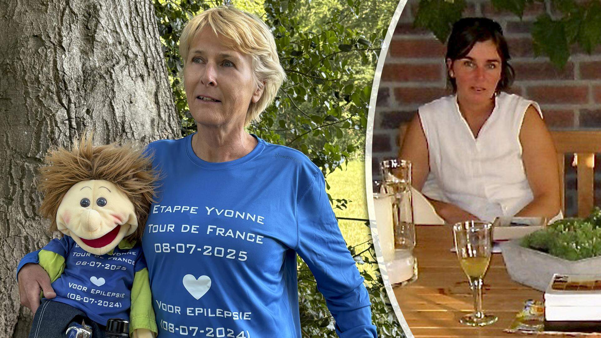 Jolanda Kramers (l.) stapt dinsdag op de fiets ter nagedachtenis aan haar zus Yvonne (r.) die verdronk na een epileptische aanval.  
