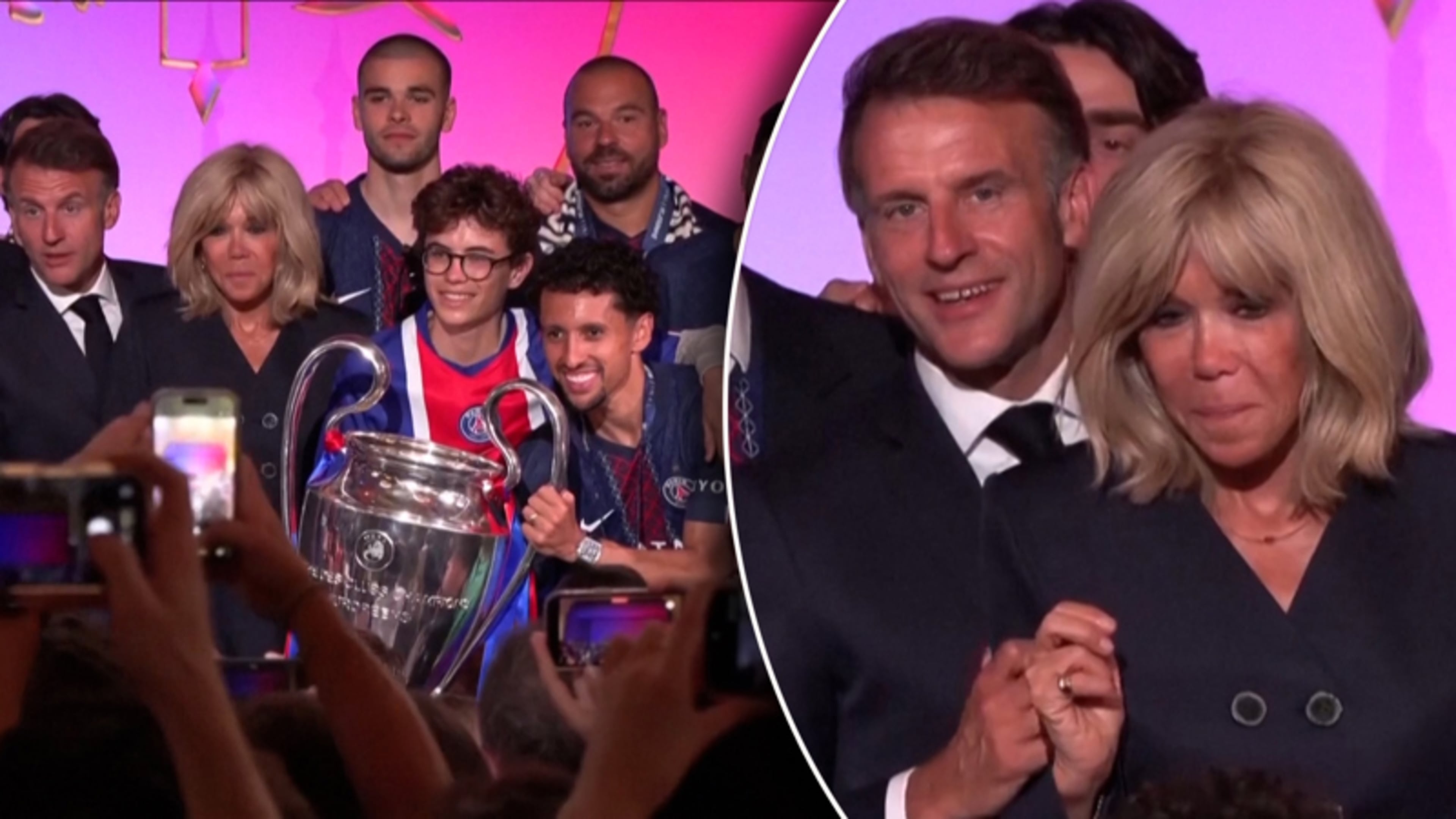 Emmanuel Macron ontvangt PSG-spelers na winst in de Champions League