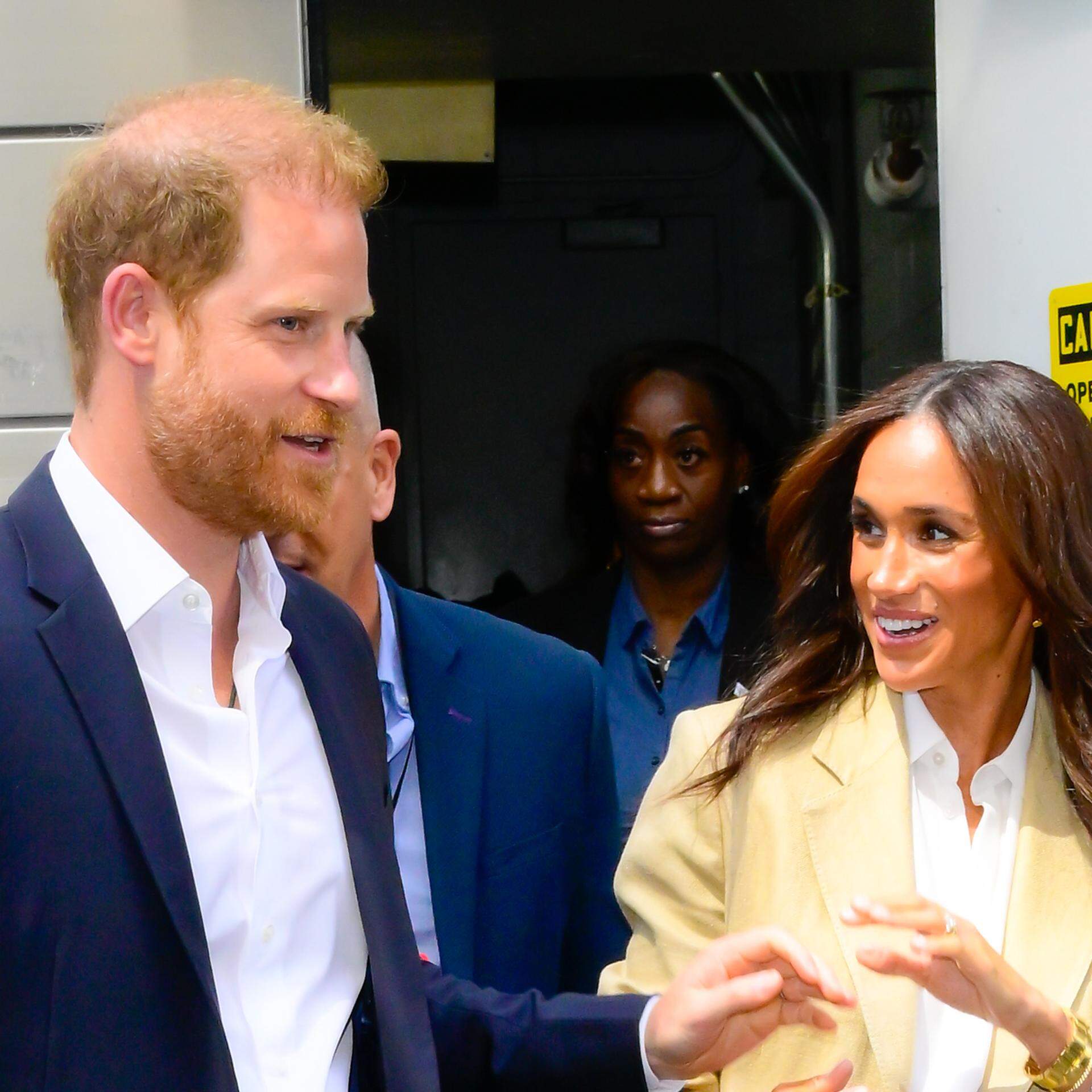 NEW YORK, NEW YORK - APRIL 23: Prince Harry, Duke of Sussex and Meghan, Duchess of Sussex are seen on April 23, 2025 in New York City. (Photo by Raymond Hall/GC Images)