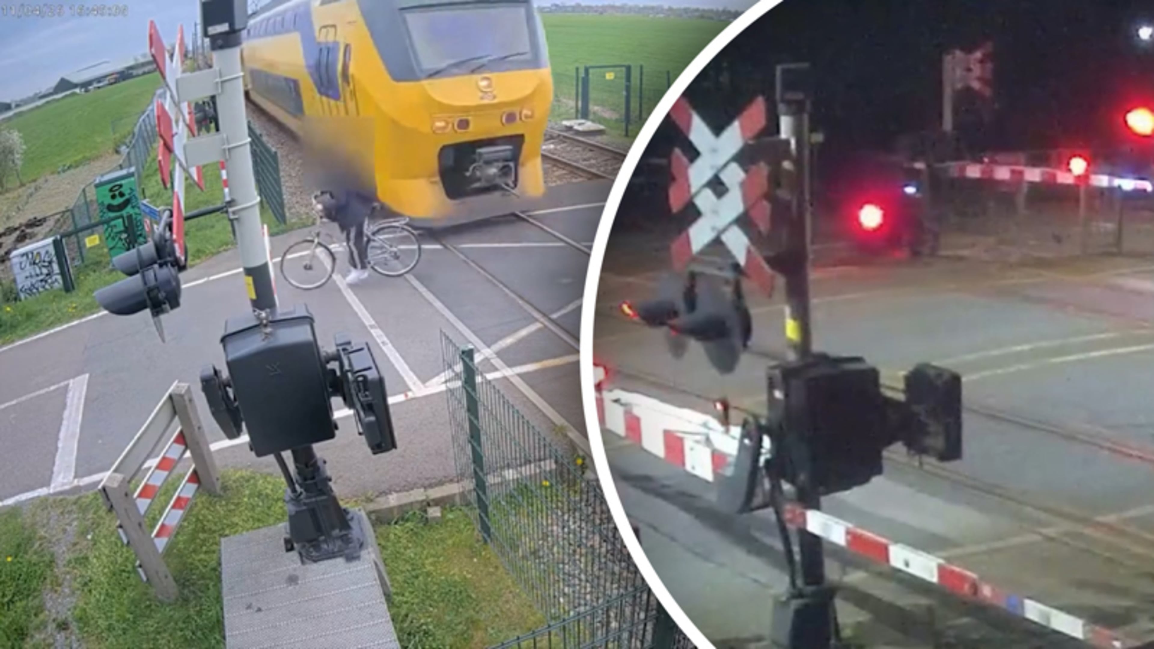 Fatbiker ontsnapt op een haar na aan trein bij spoorwegovergang