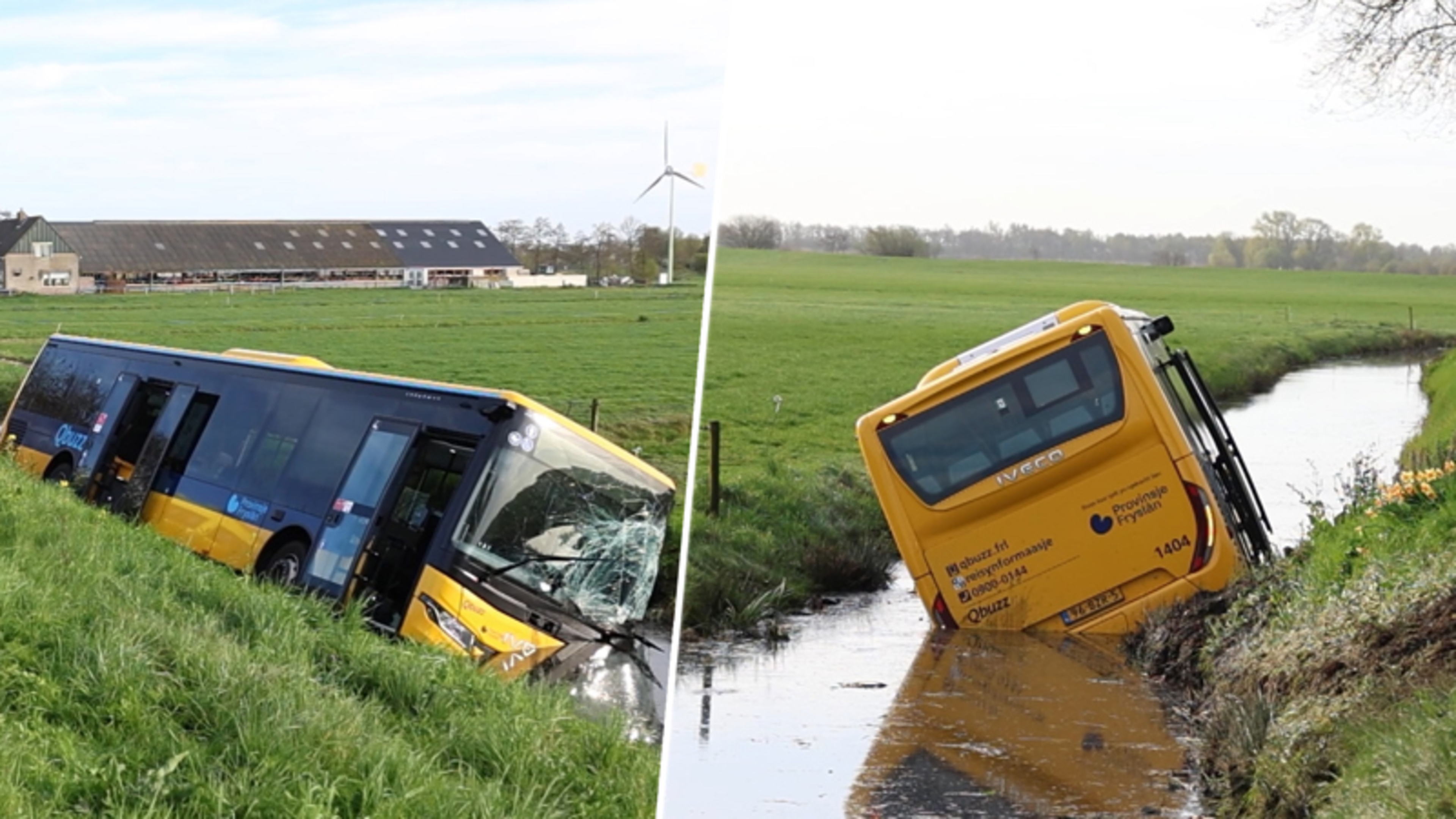 Lijnbus belandt in sloot: twee gewonden naar het ziekenhuis