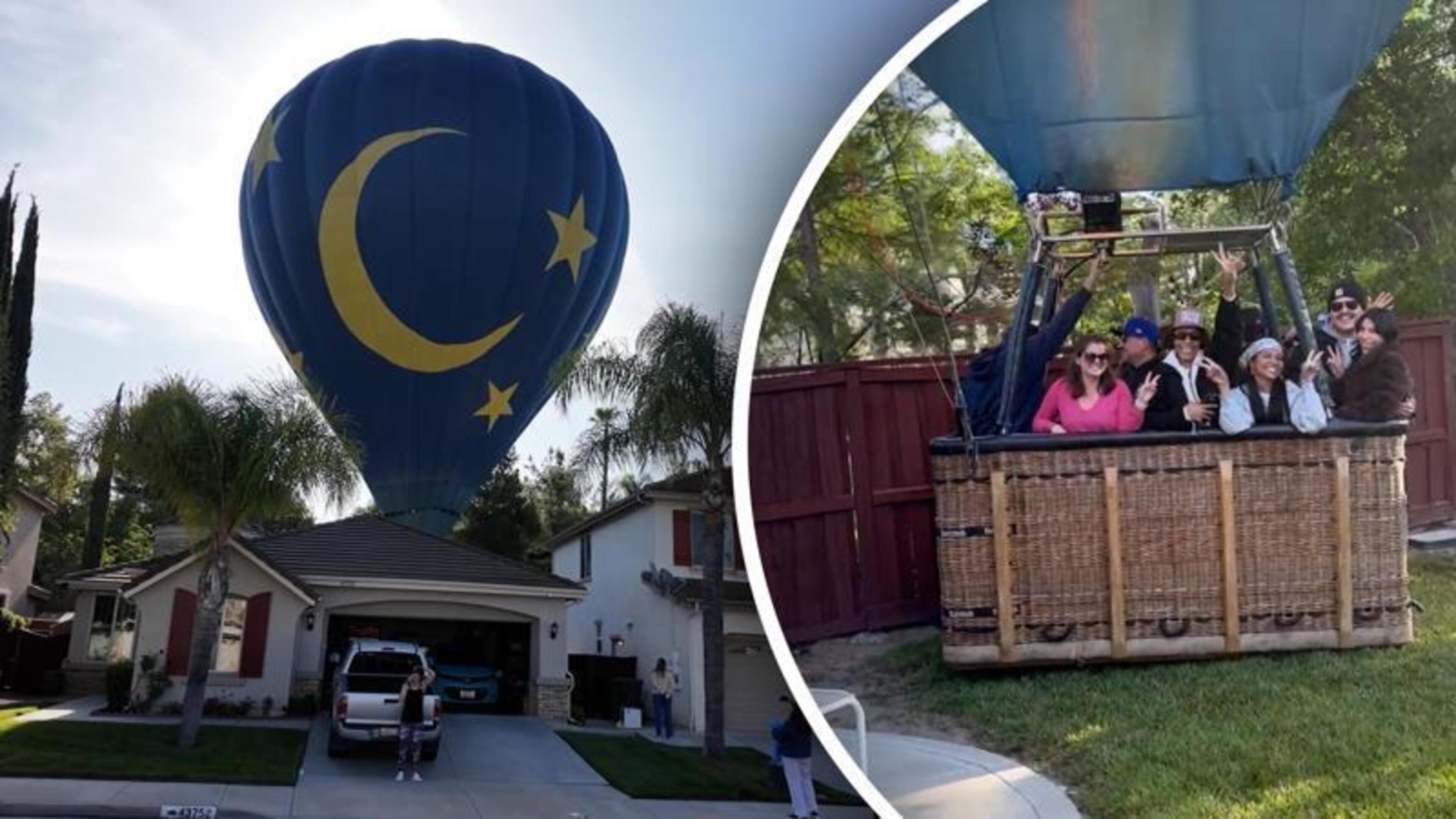 Luchtballon met dertien mensen aan boord maakt noodlanding in achtertuin
