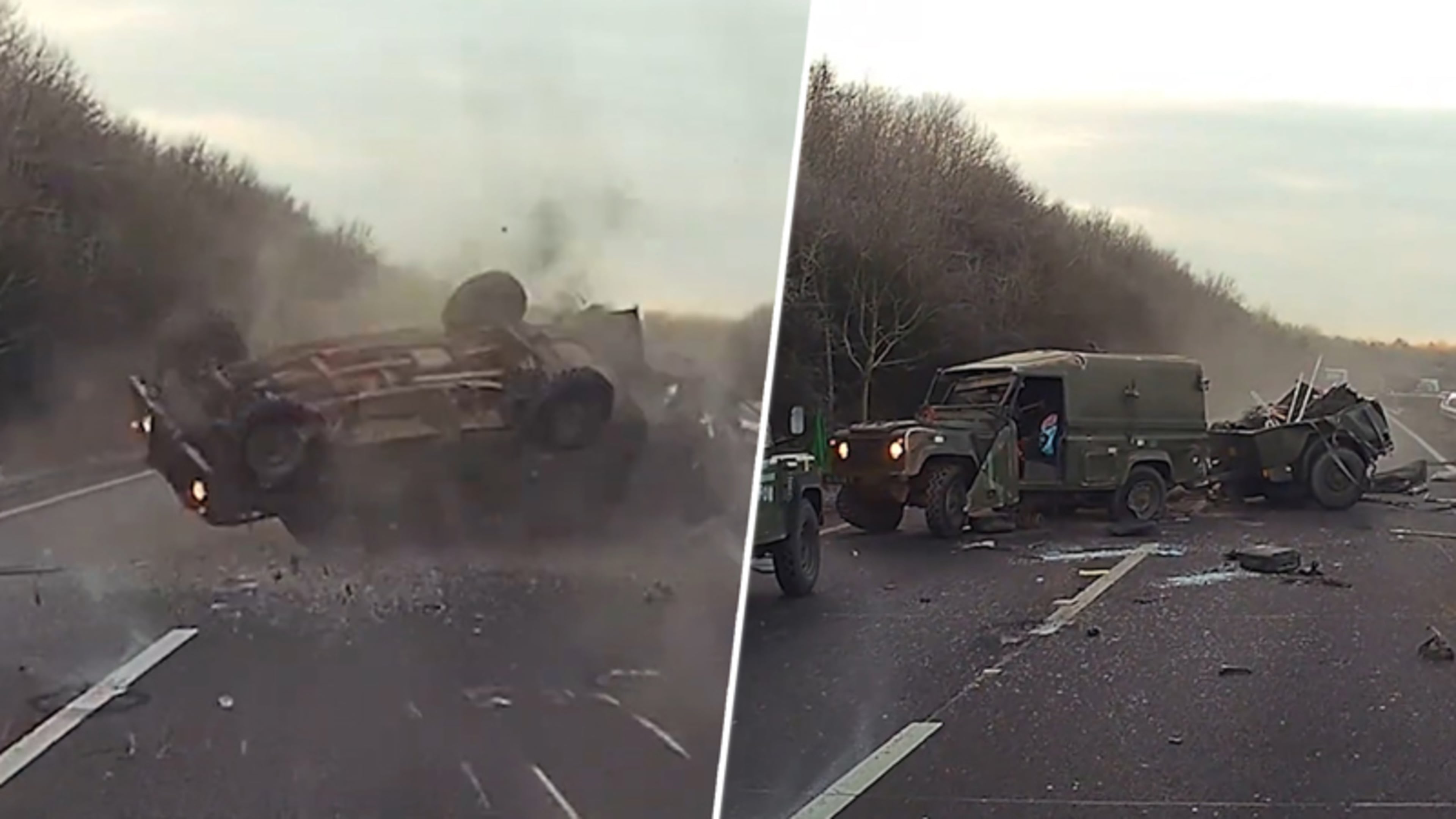 Defensievoertuig slaat meerdere keren over de kop bij zware crash in Engeland