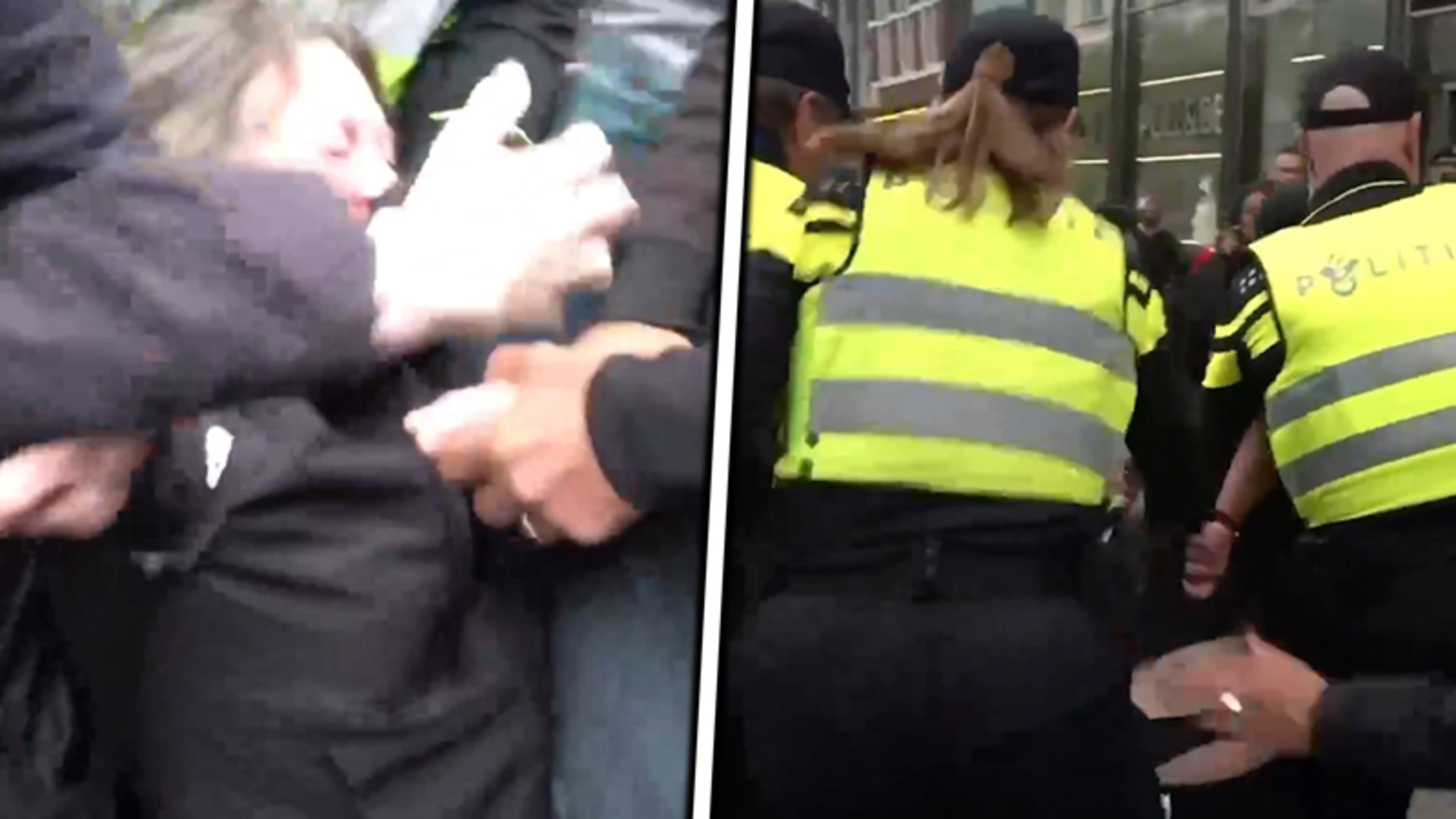 Hier worden demonstranten weggevoerd door politie tijdens dodenherdenking op de Dam