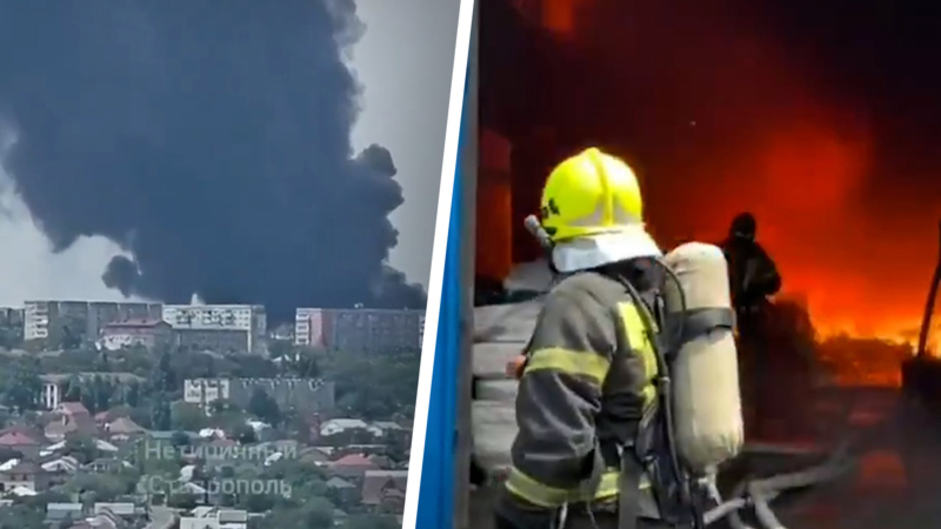 Grote brand in fabriekshal in Russische stad Stavropol, dak stort deels in
