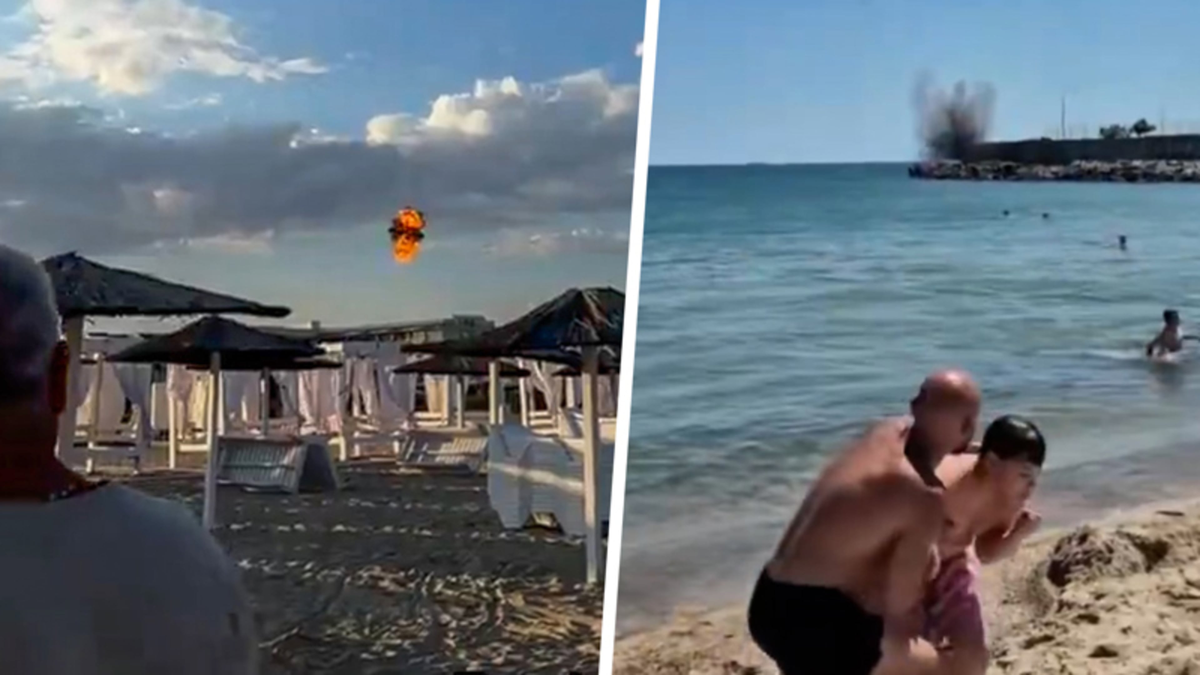 Strandgasten rennen voor hun leven na onderschepping Russische Shahed-drone