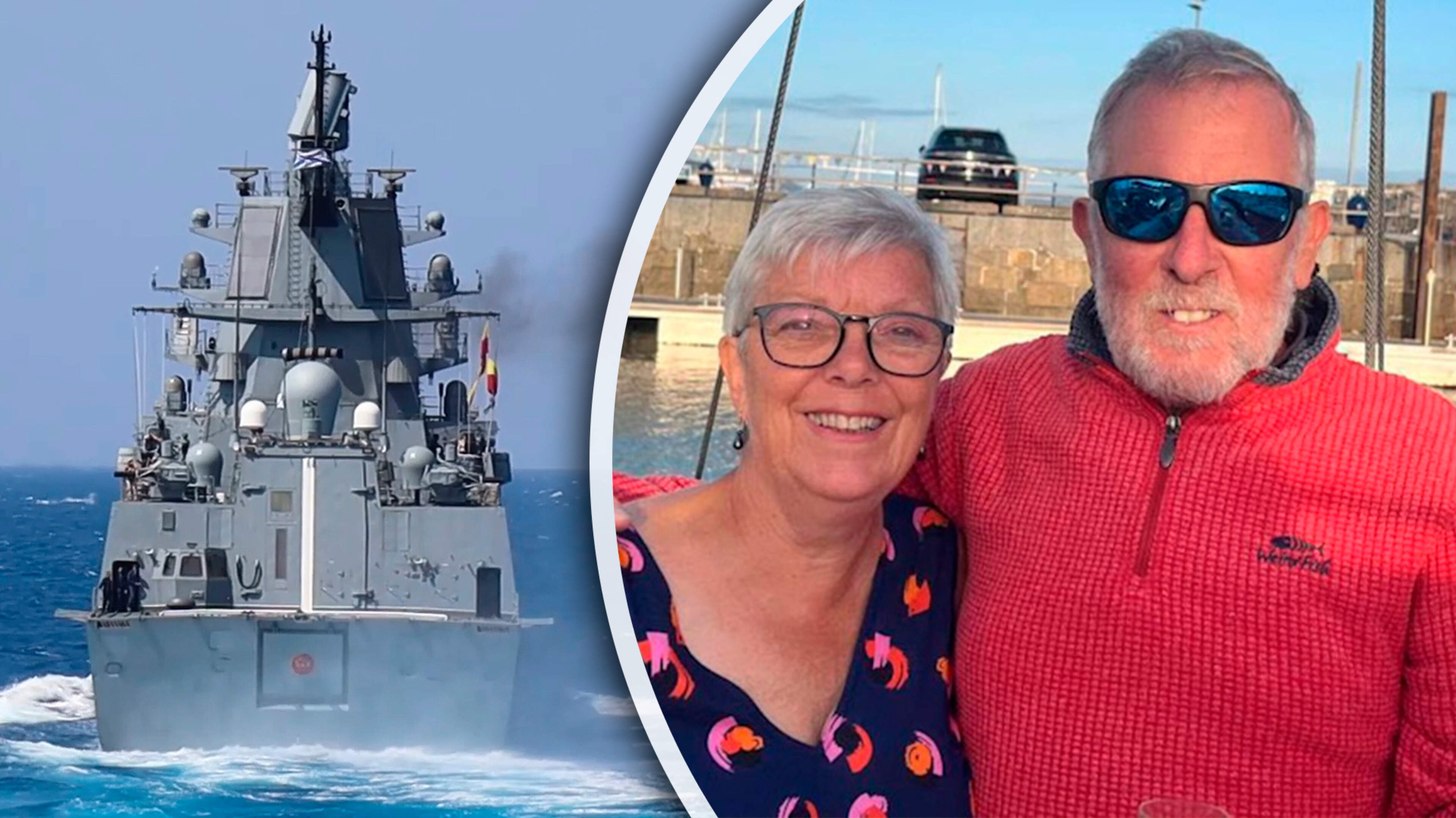Pensionado’s Jane en Alan kwamen met zeiljacht Russisch oorlogsschip tegen dat waarschuwingsschoten loste: ’Het was surrealistisch’