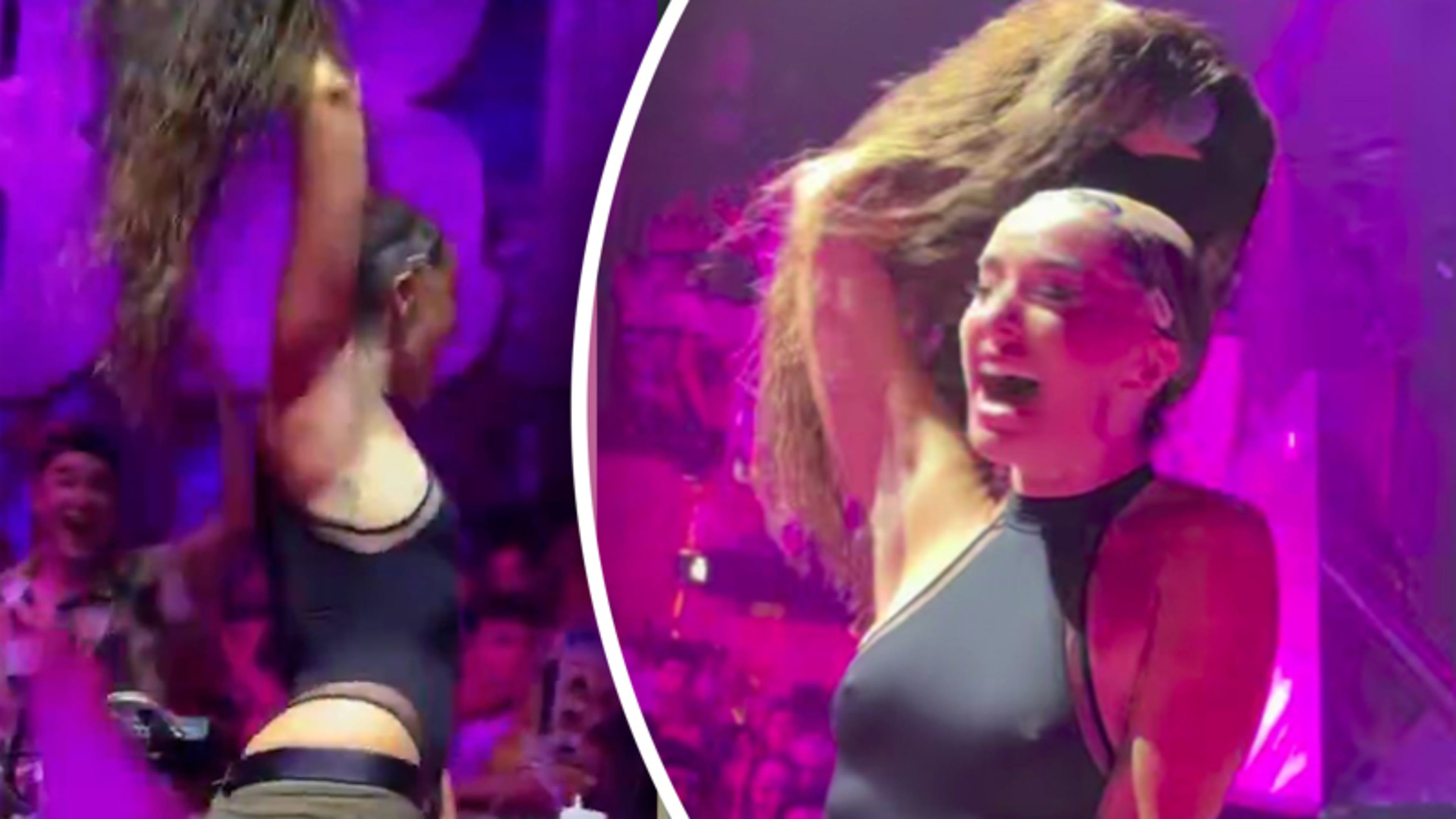 Hilarisch: zangeres verliest pruik tijdens optreden op Ibiza