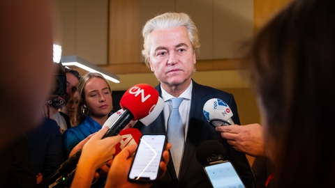 PVV-leider Geert Wilders geeft een reactie op de enigzins teleurstellende uitslag van de Tweede Kamerverkiezingen. 