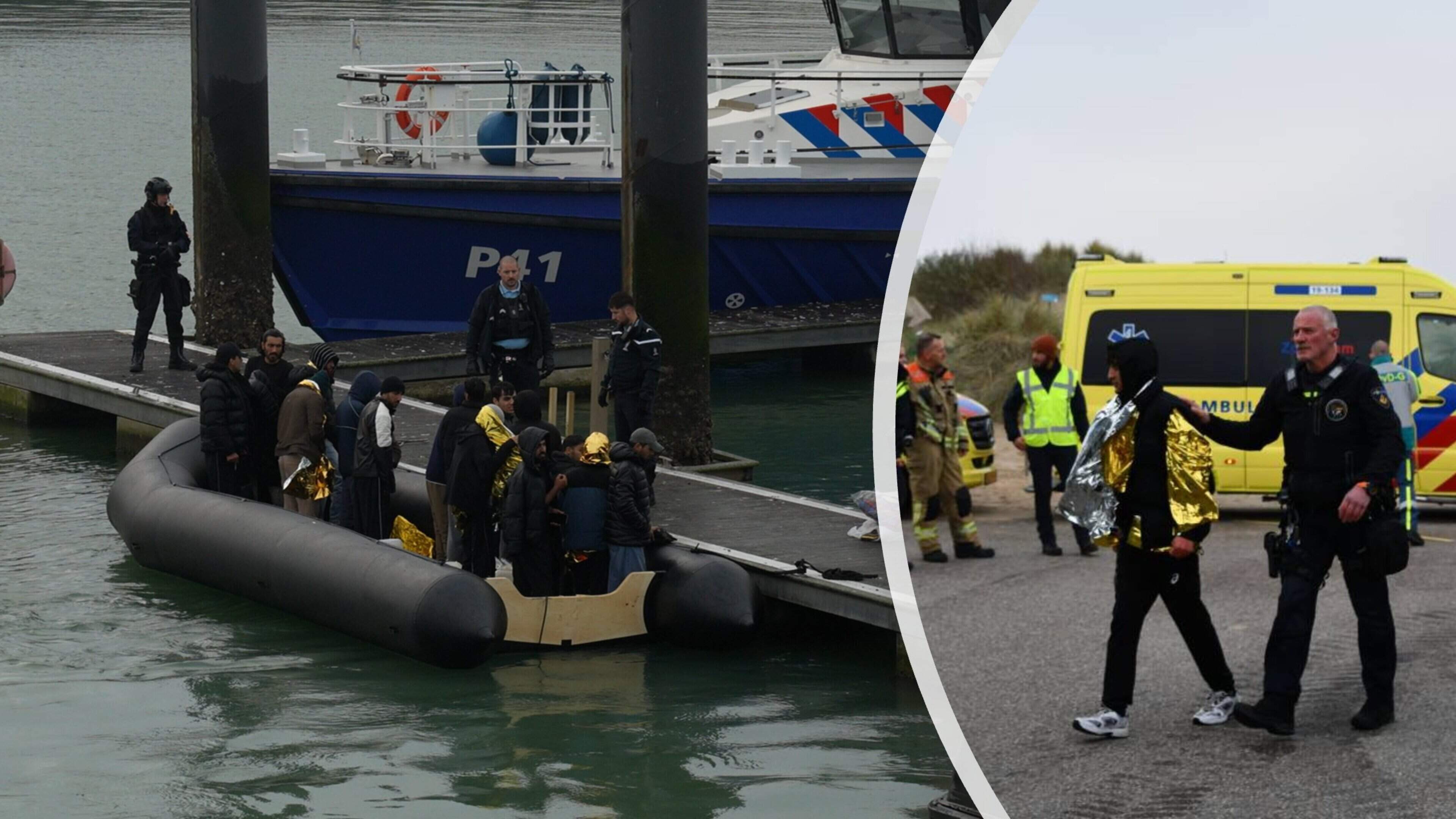 Tientallen vluchtelingen van rubberboot gehaald in Cadzand, twee arrestaties voor mensensmokkel