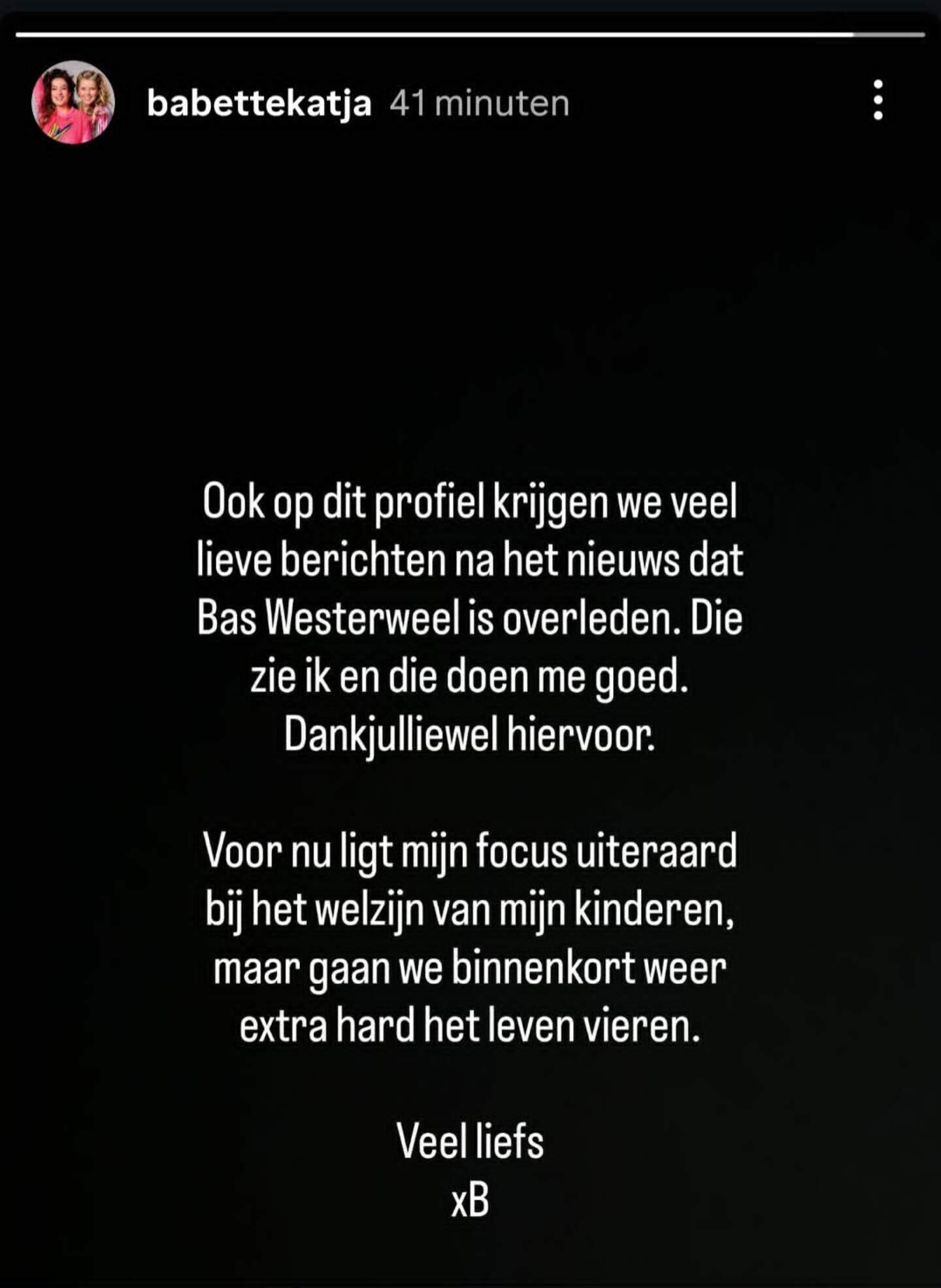 Babette van Veen bedankt haar volgers voor ’de vele lieve berichten’.