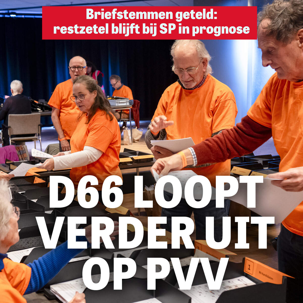 Stemmen uit buitenland geteld: D66 loopt verder uit op PVV, restzetel blijft bij SP in prognose 