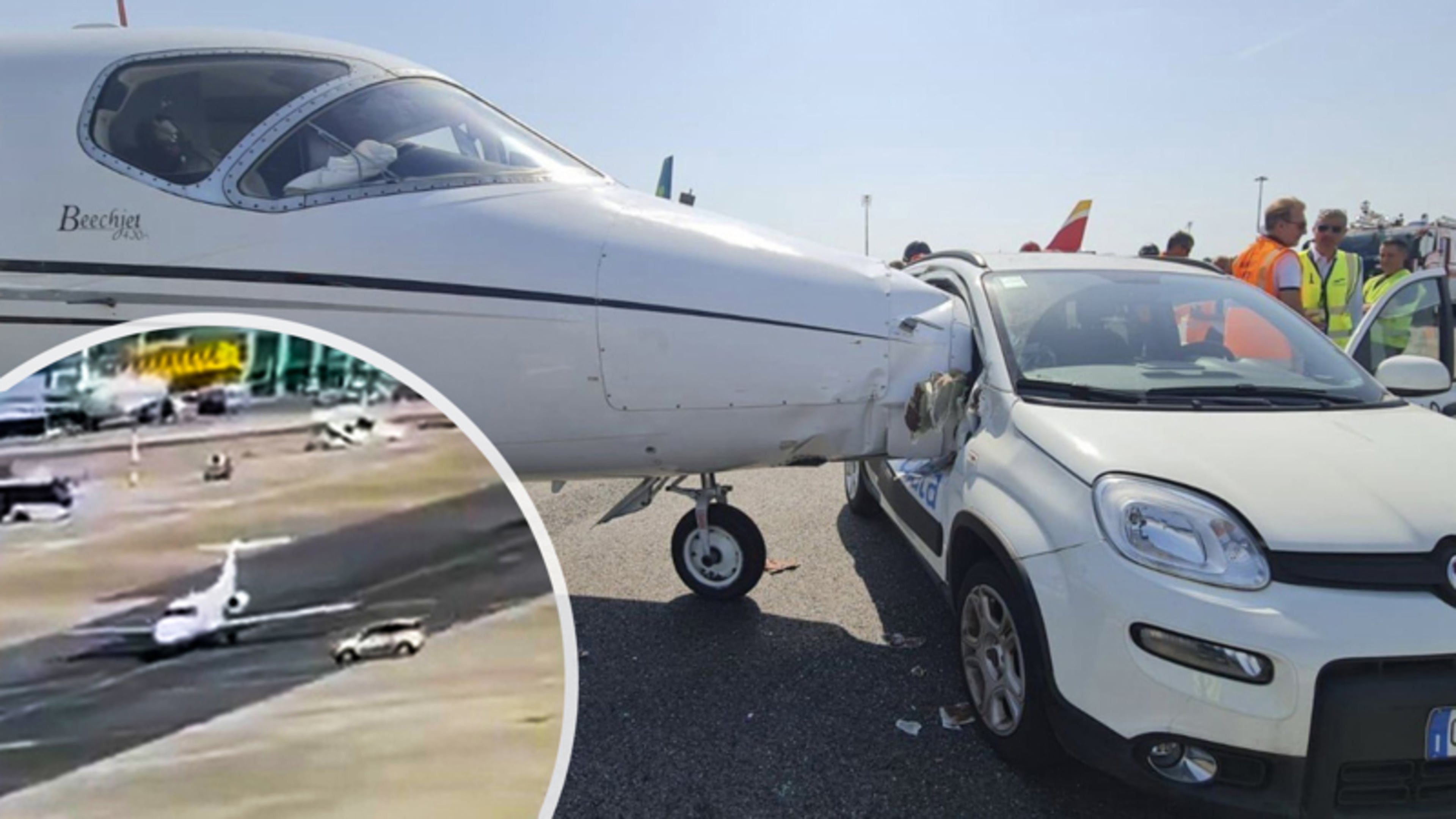 Duur foutje: Fiat Panda ramt privéjet op vliegveld in Italië