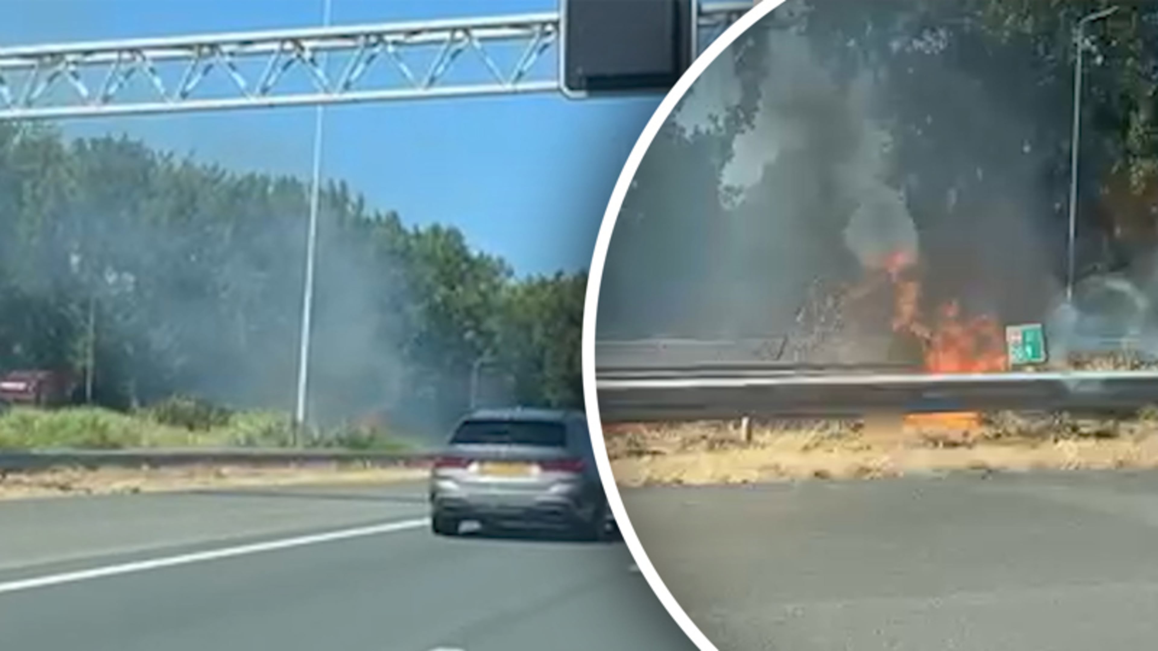 Automobilist filmt bermbrand op middenberm A4
