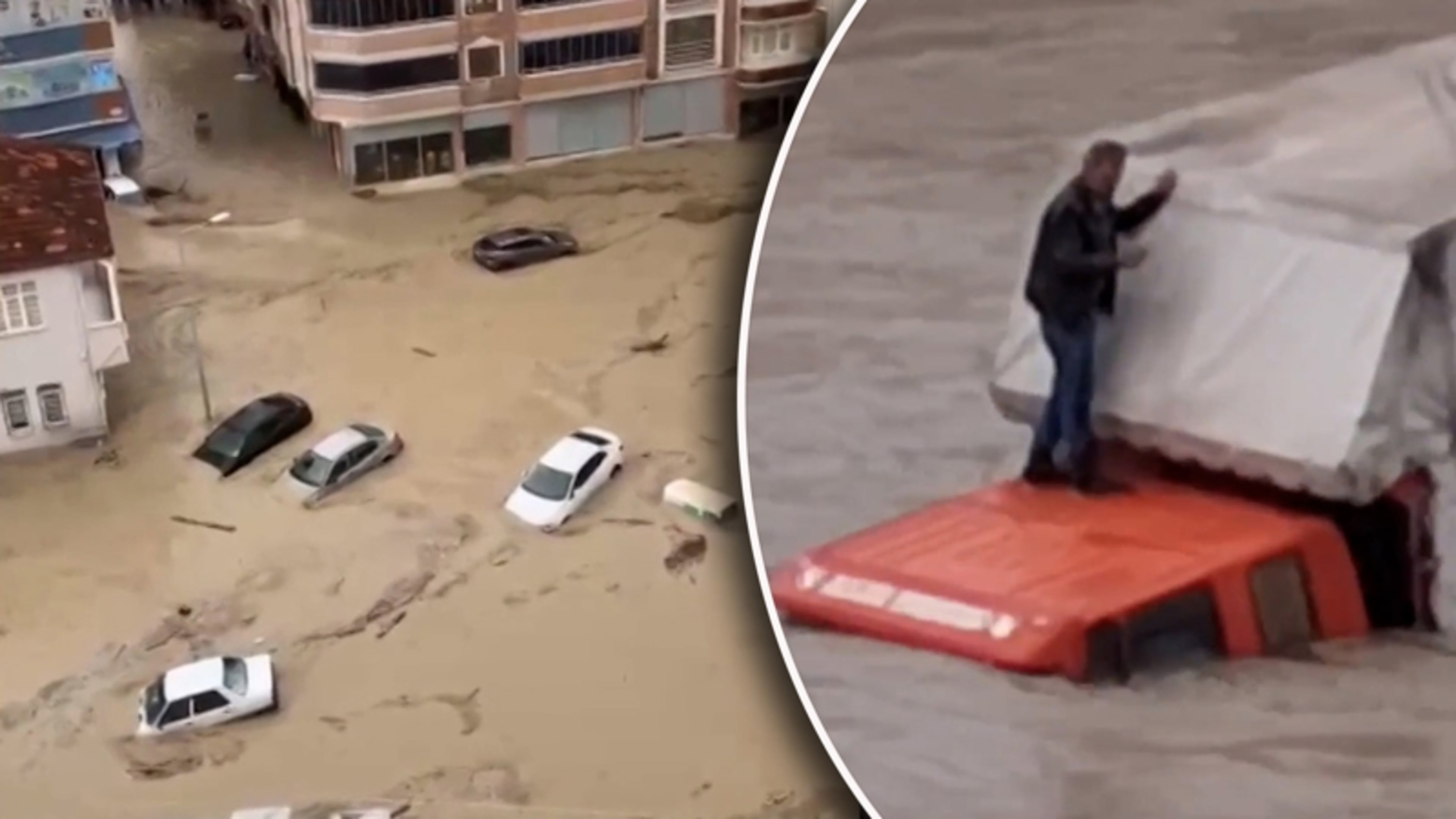 Extreme overstromingen Turkije: auto’s drijven door de straat