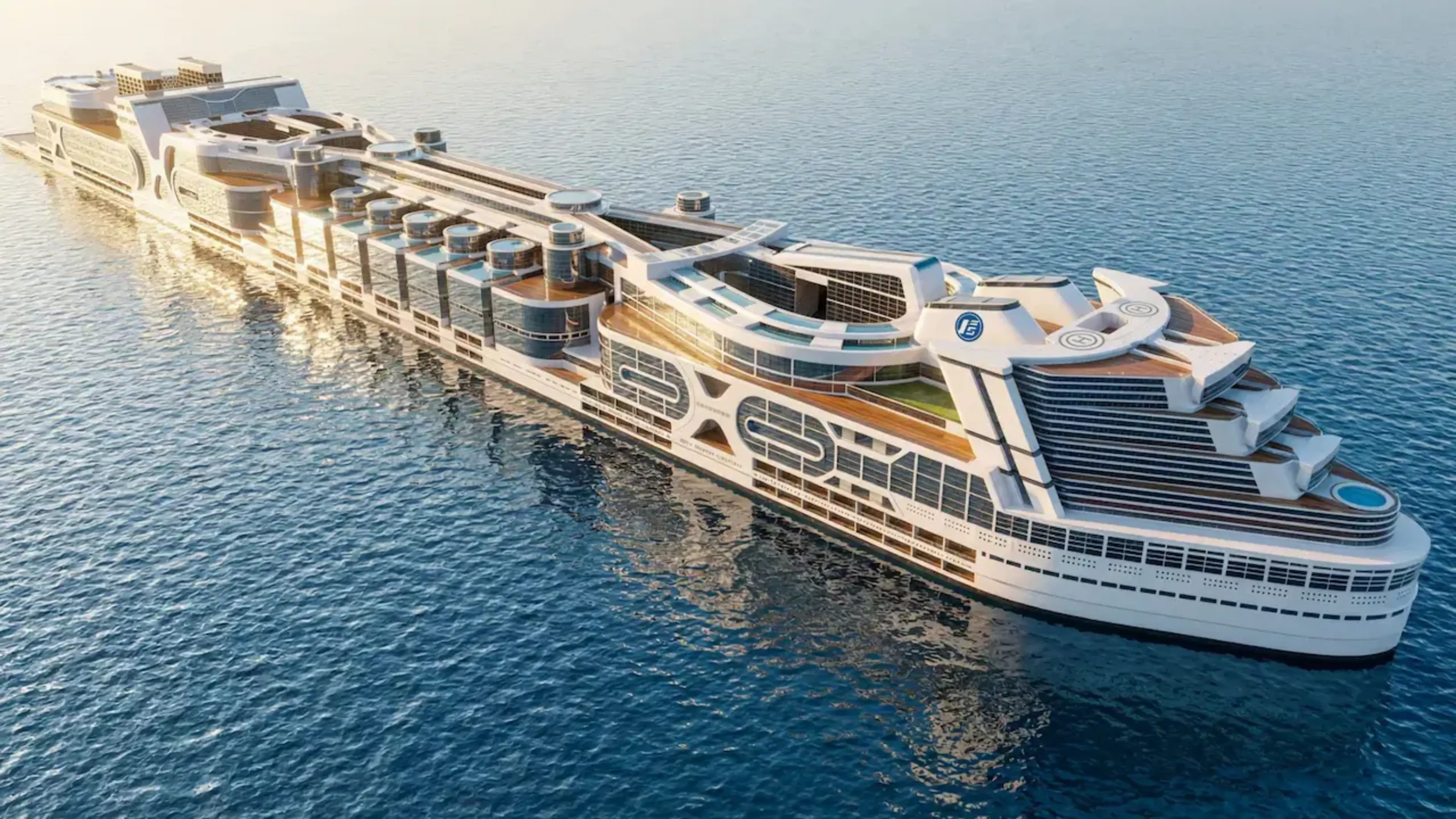 Eerste varende stad op zee, met enorm waterpark en sportstadion: ’Dit monsterschip huisvest straks tachtigduizend mensen’