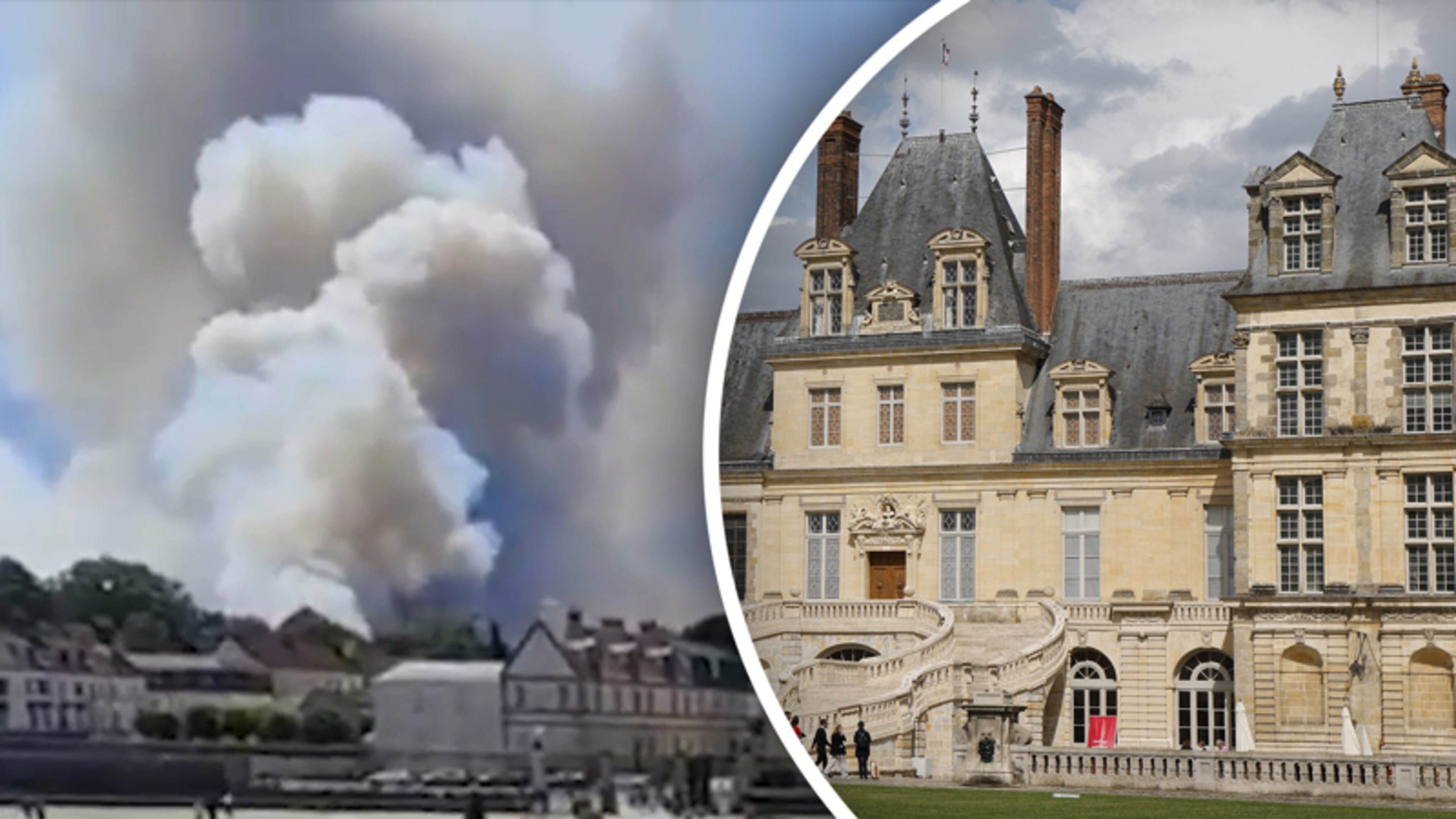 Gigantische rookwolken nabij Frans kasteel van Fontainebleau