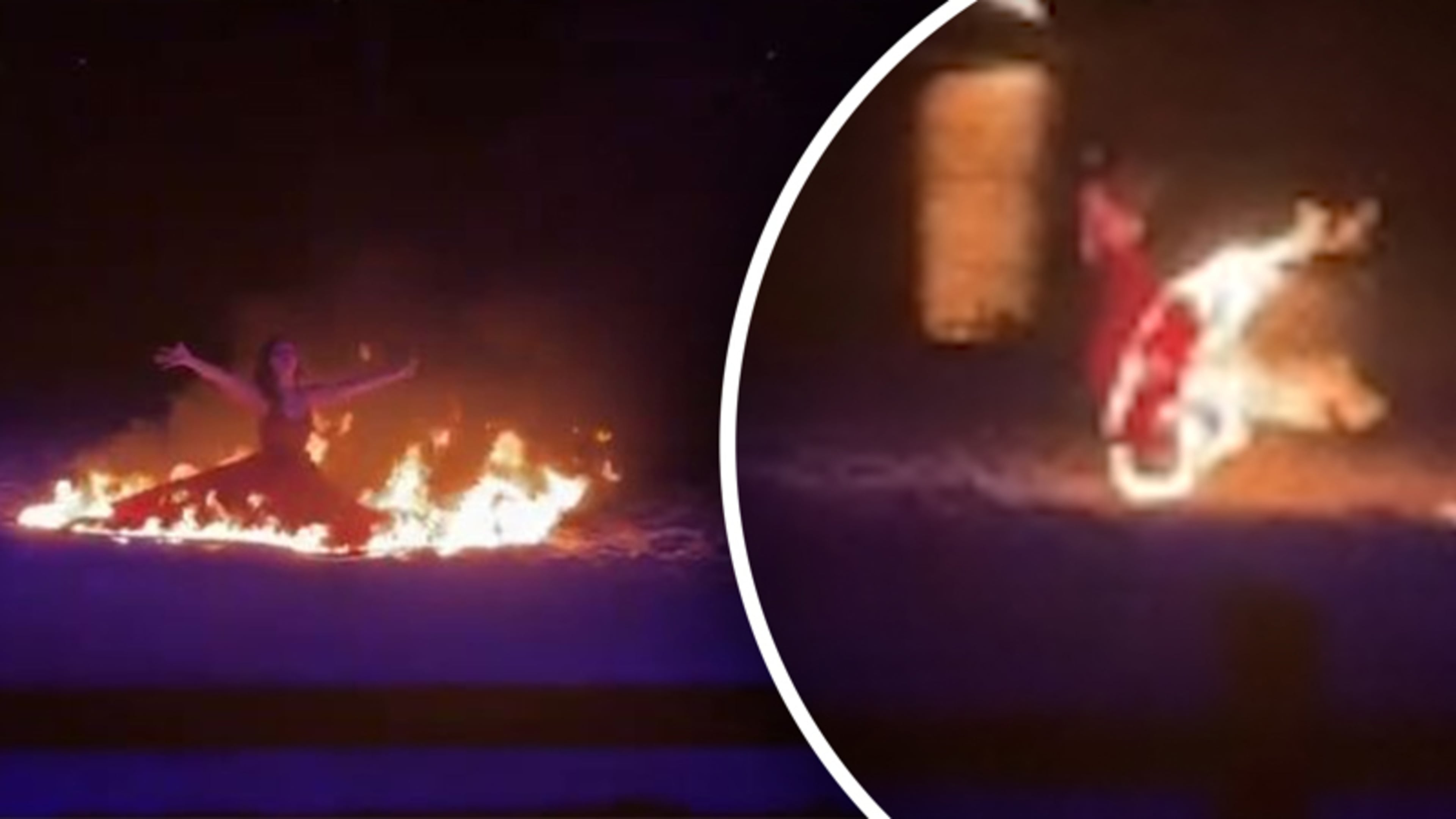 Vuurdansshow loopt uit de hand: jurk danseres gaat in vlammen op