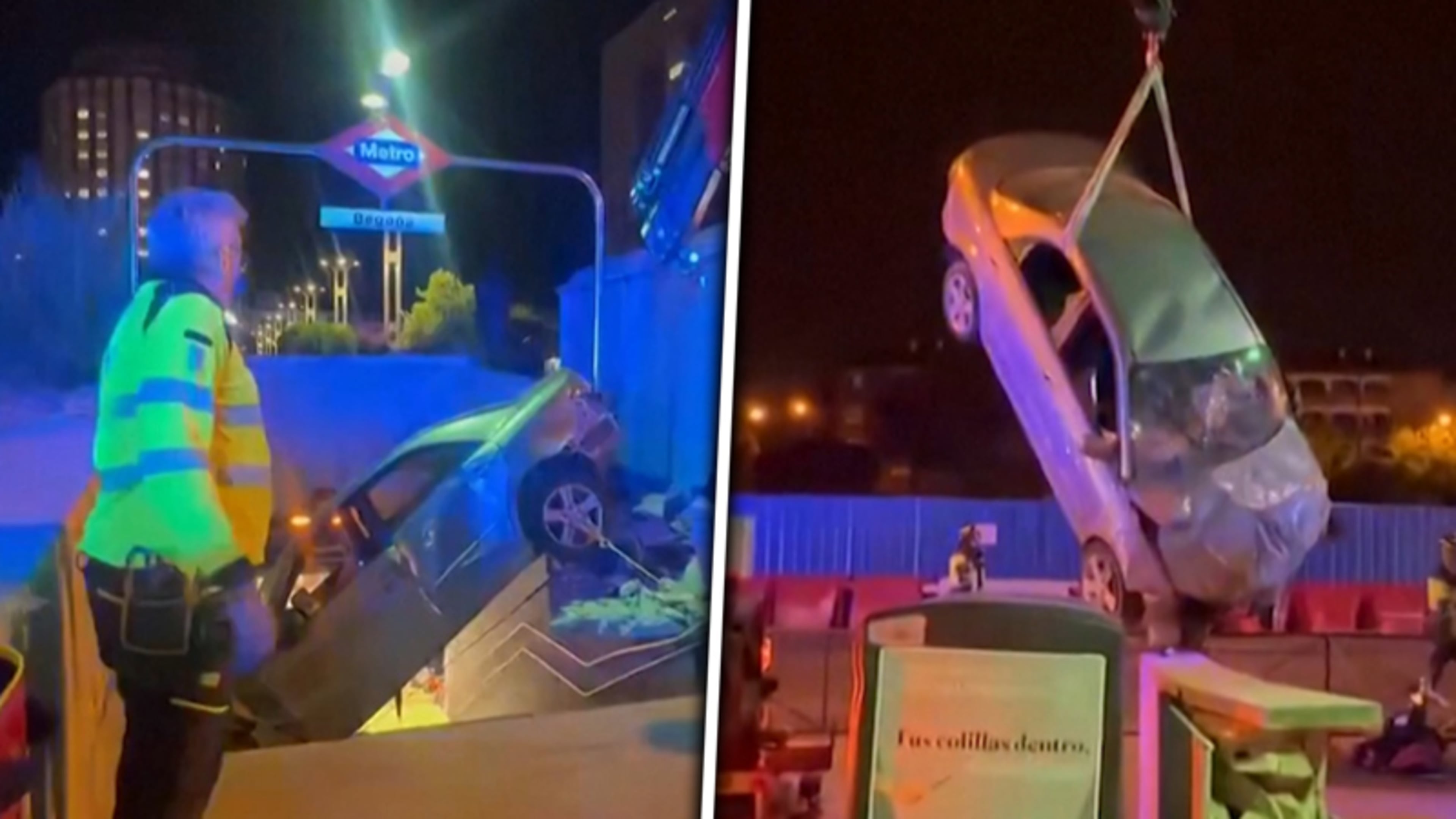 Ravage na ongeluk Madrid: auto rijdt trap van metro af
