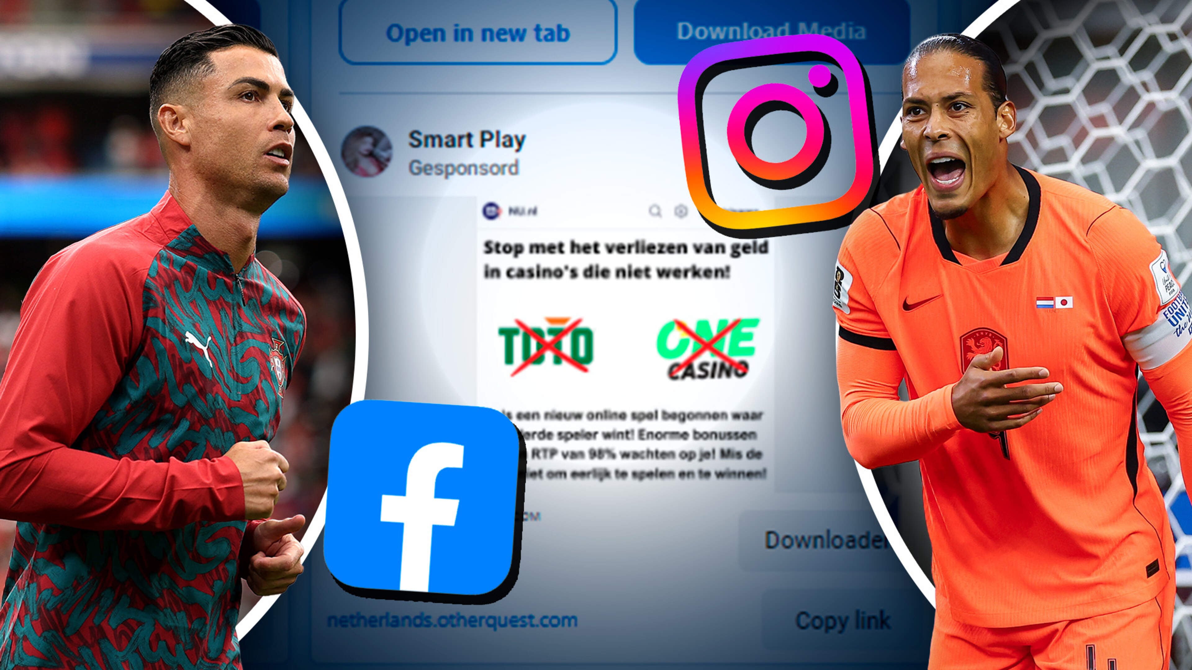 Image for the article: Virgil van Dijk en Ronaldo misbruikt in massale illegale gokreclames: Instagram voor rechter gesleept