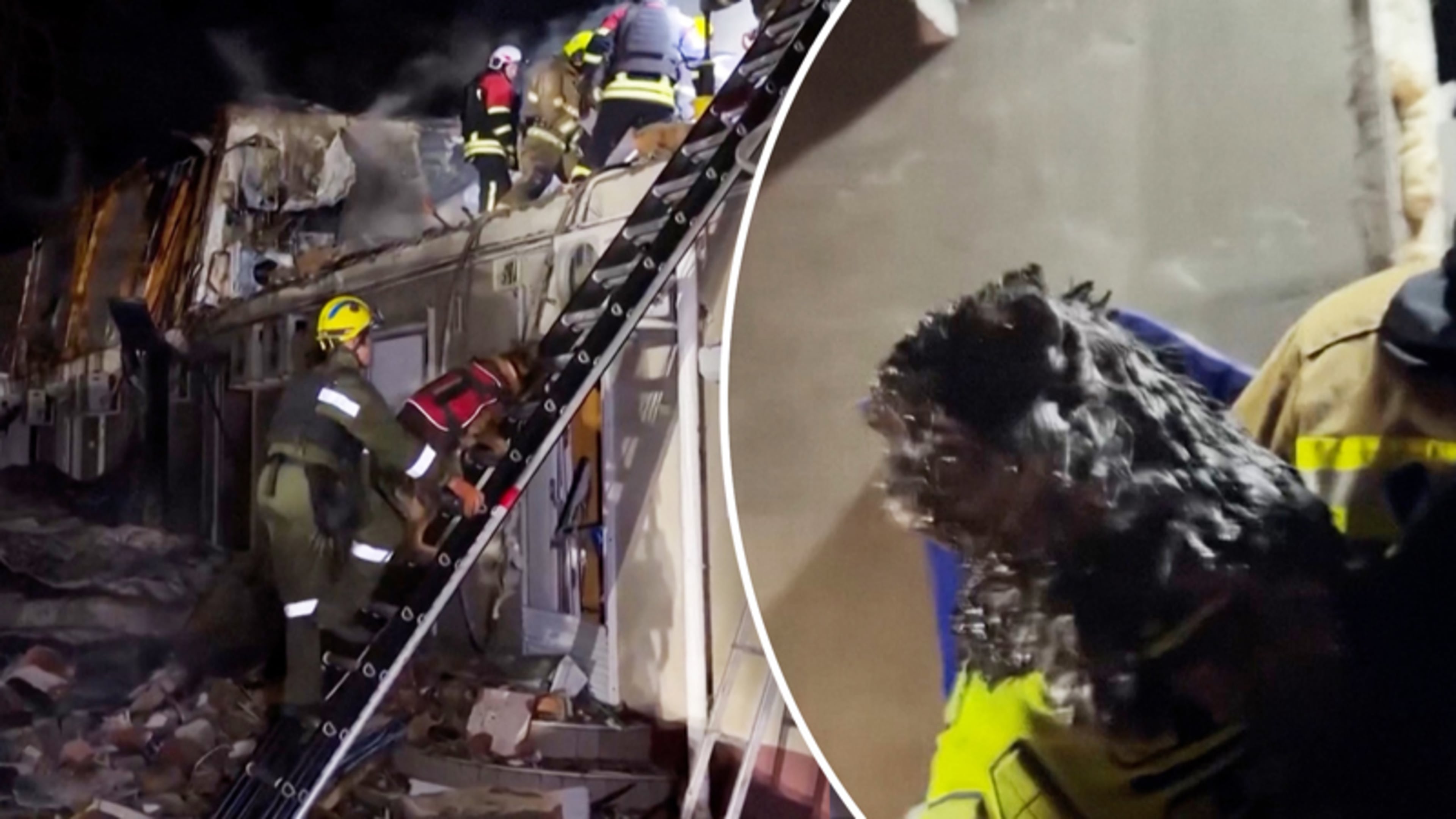 Brandweer redt kat uit puin na Russische luchtaanvallen