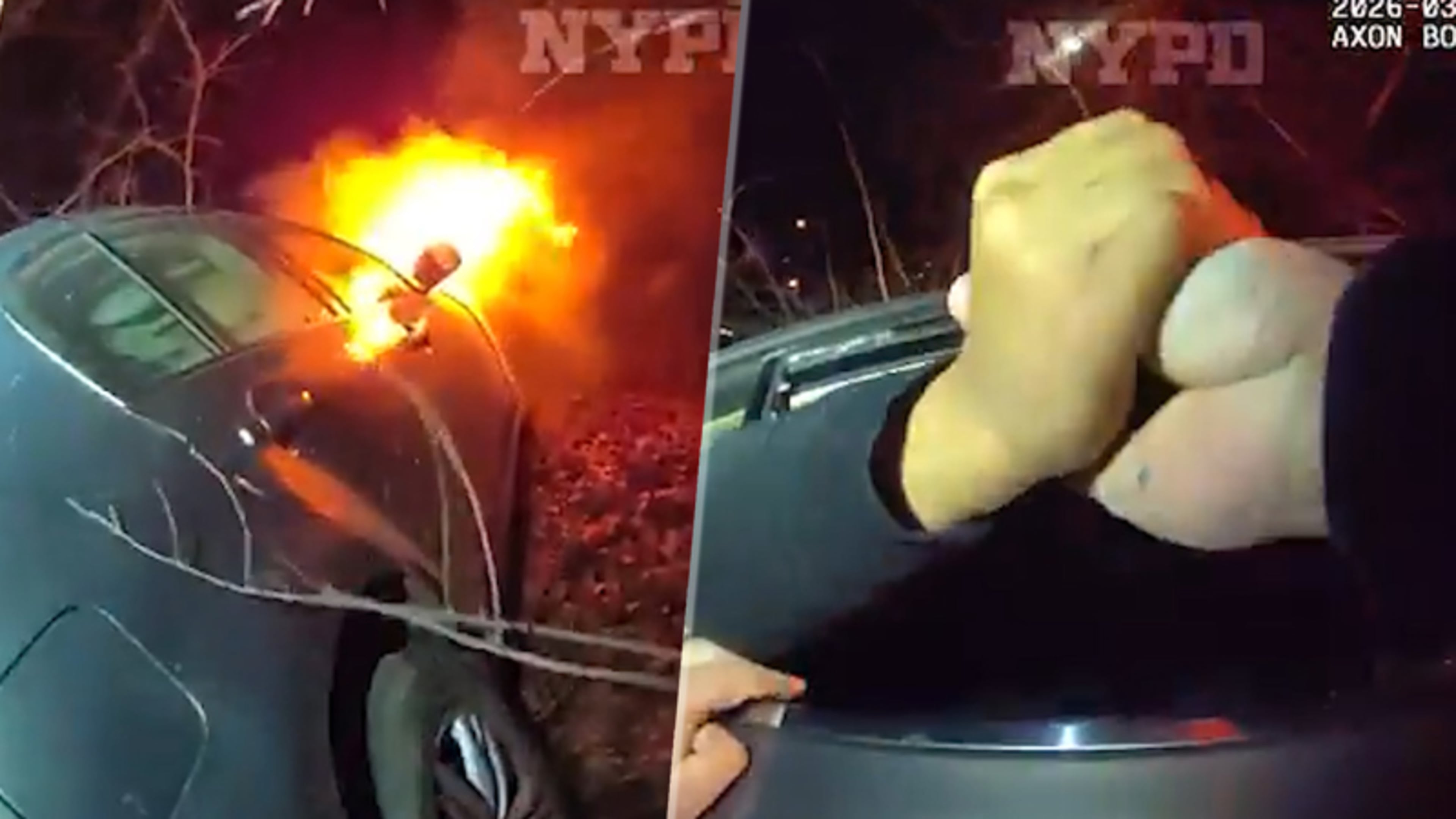 Heldenactie in Amerika: politie redt slachtoffers uit brandende auto