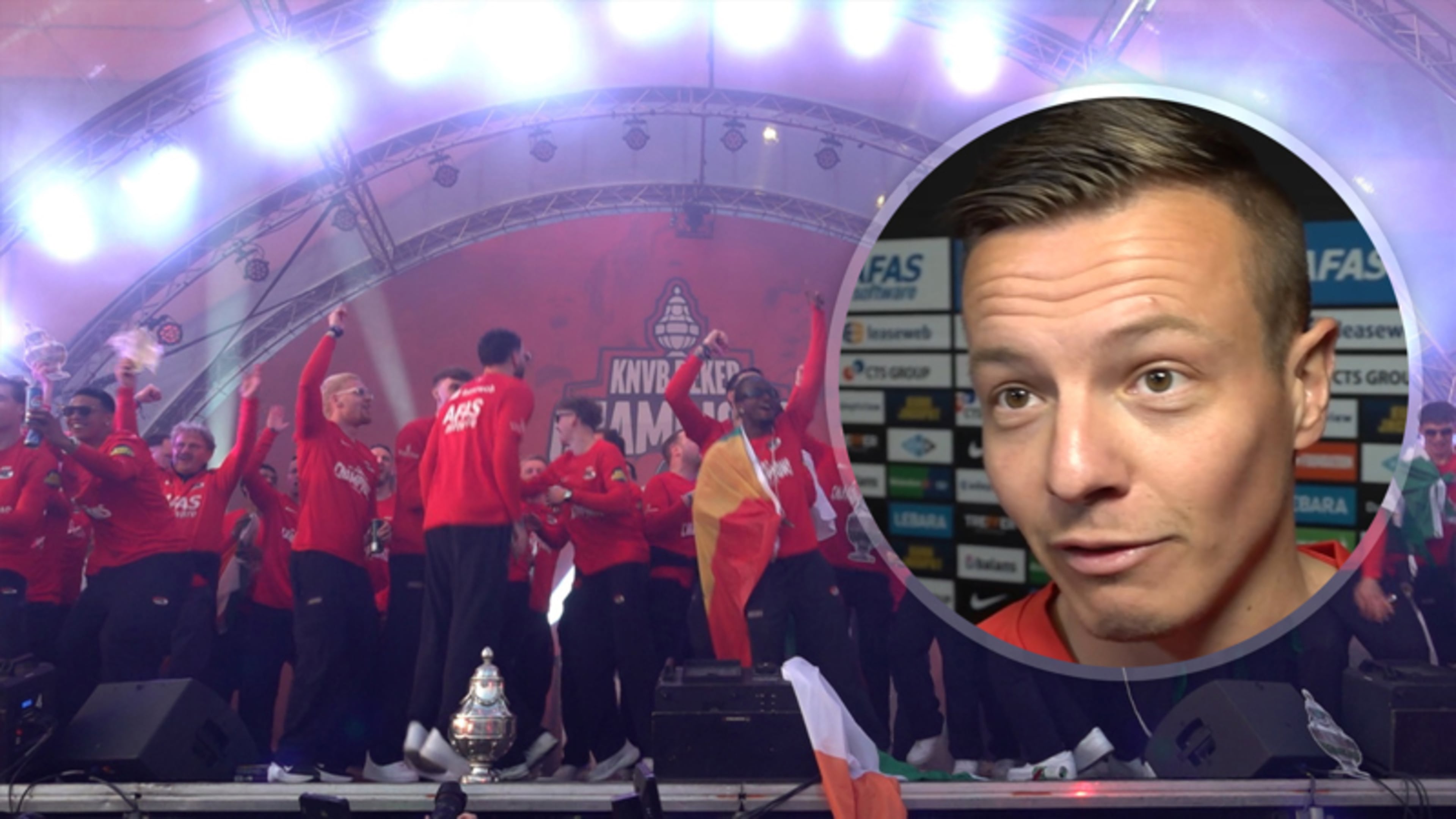 Jordy Clasie tijdens huldiging AZ: 'Dit zijn allemaal fabeltjes joh'