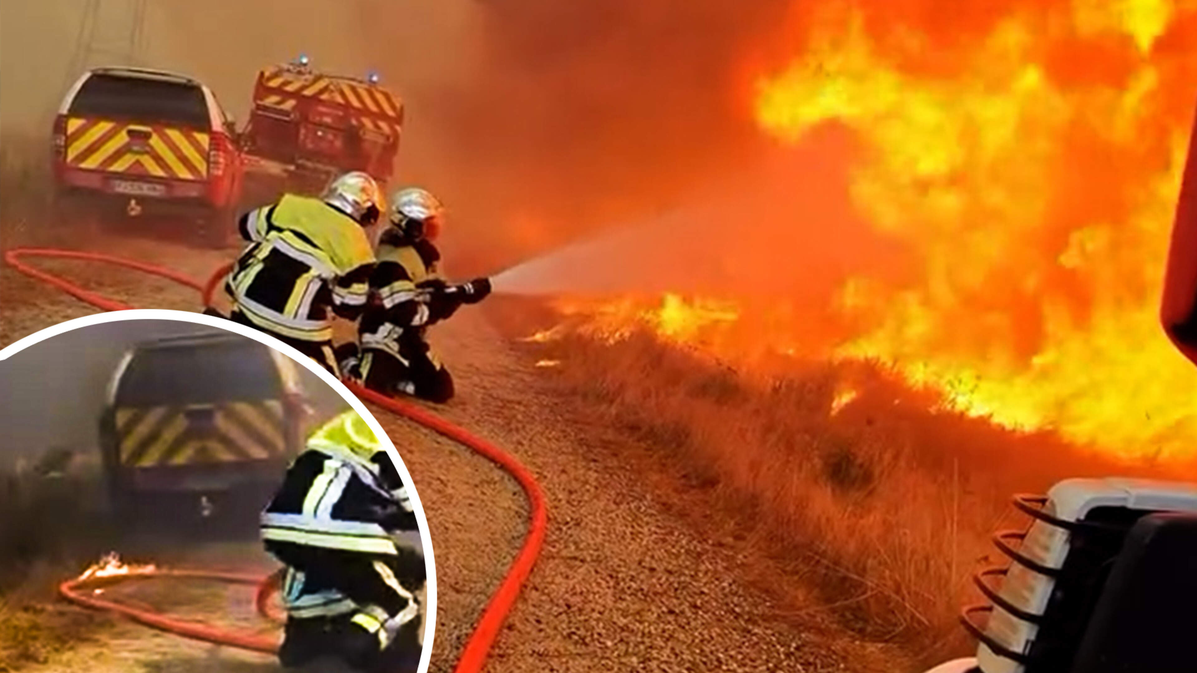 Franse brandweerman deelt angstige beelden: brandweerslang vat vlam