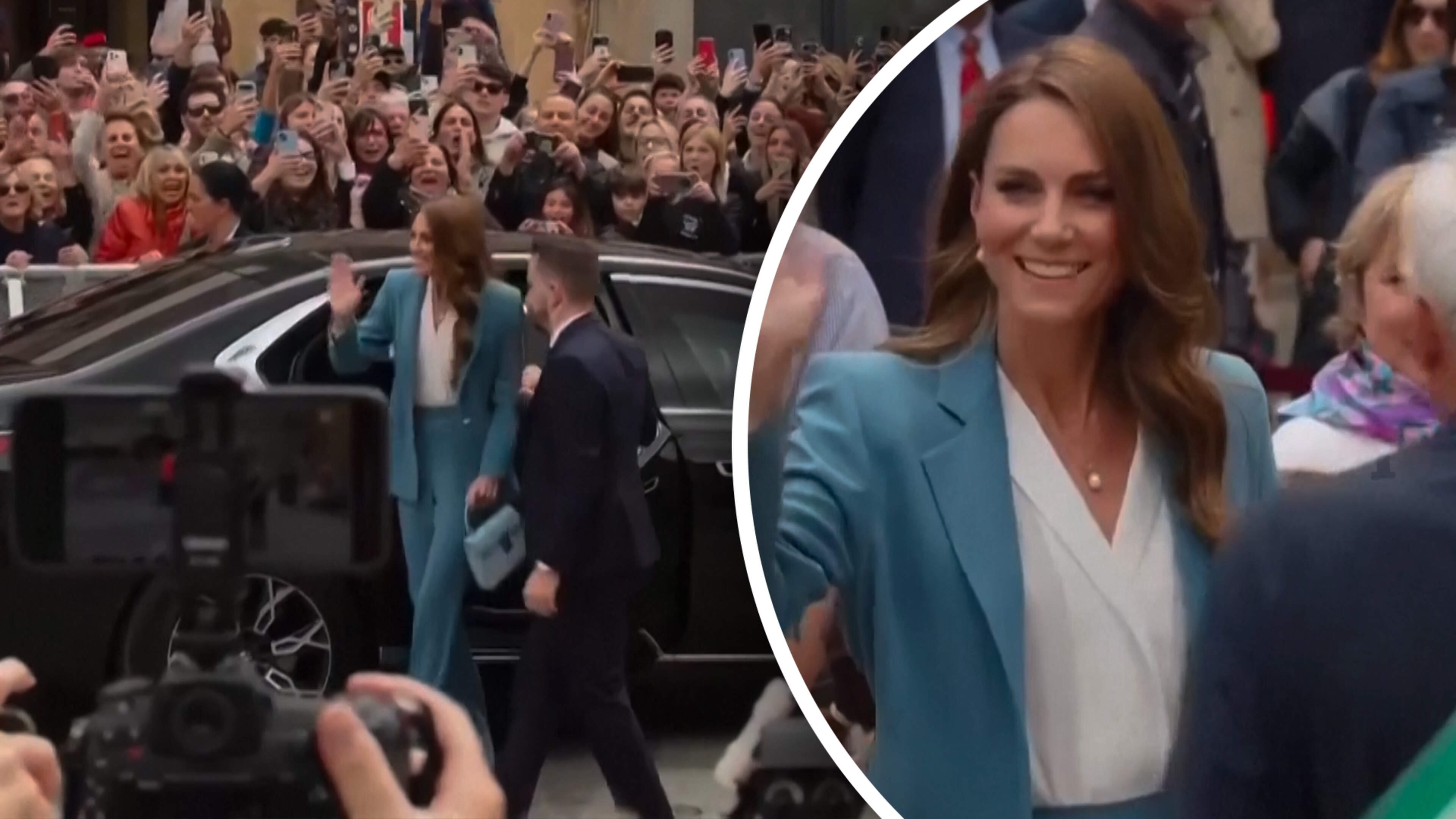Prinses Kate door honderden mensen onthaald bij eerste buitenlandse reis na kankerbehandeling