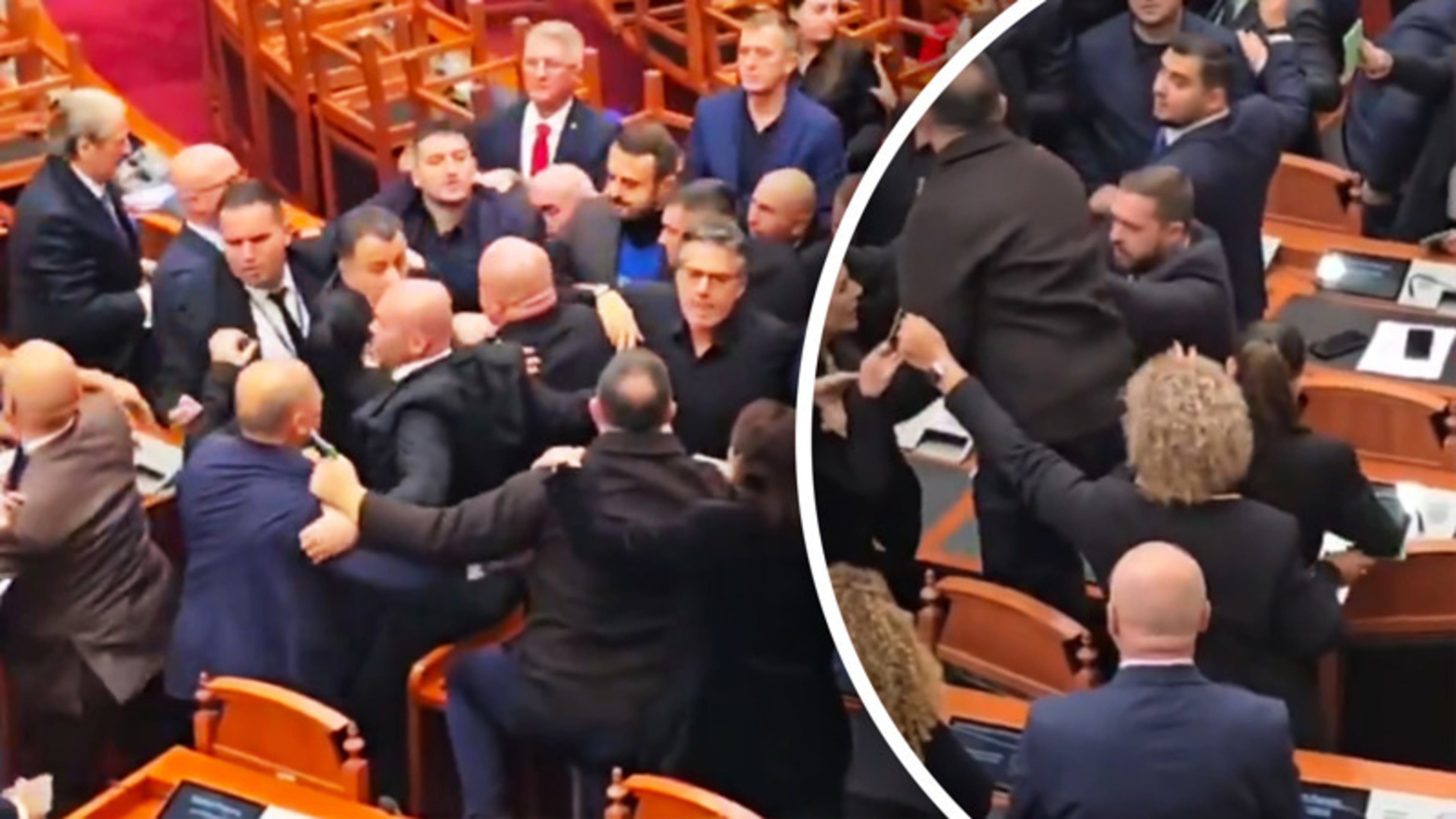 Chaos in Albanees parlement: politici vliegen elkaar in de haren
