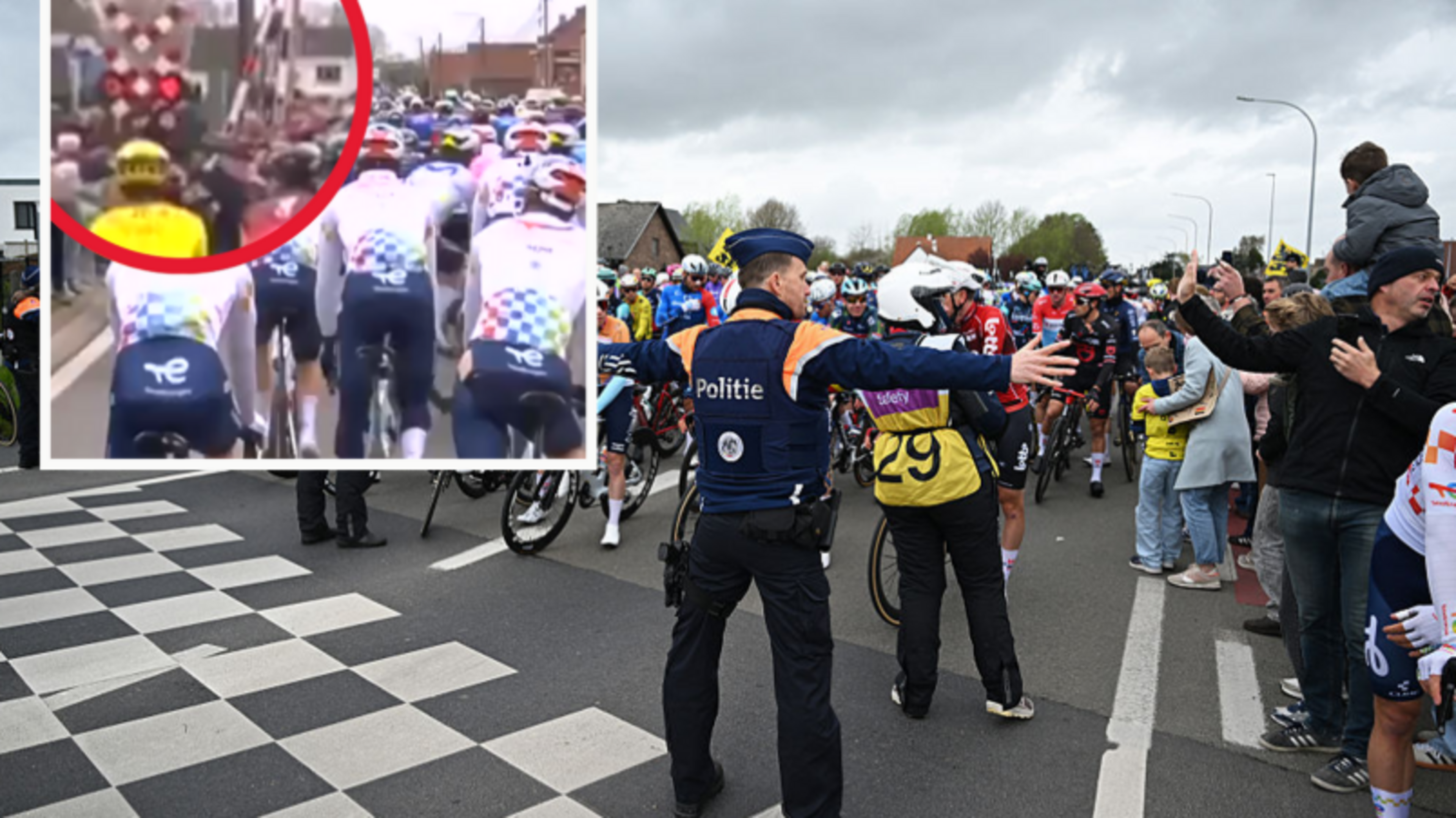 Tadej Pogacar, Remco Evenepoel en co in de problemen: renners die in Ronde van Vlaanderen door rode licht spoorwegovergang reden vervolgd